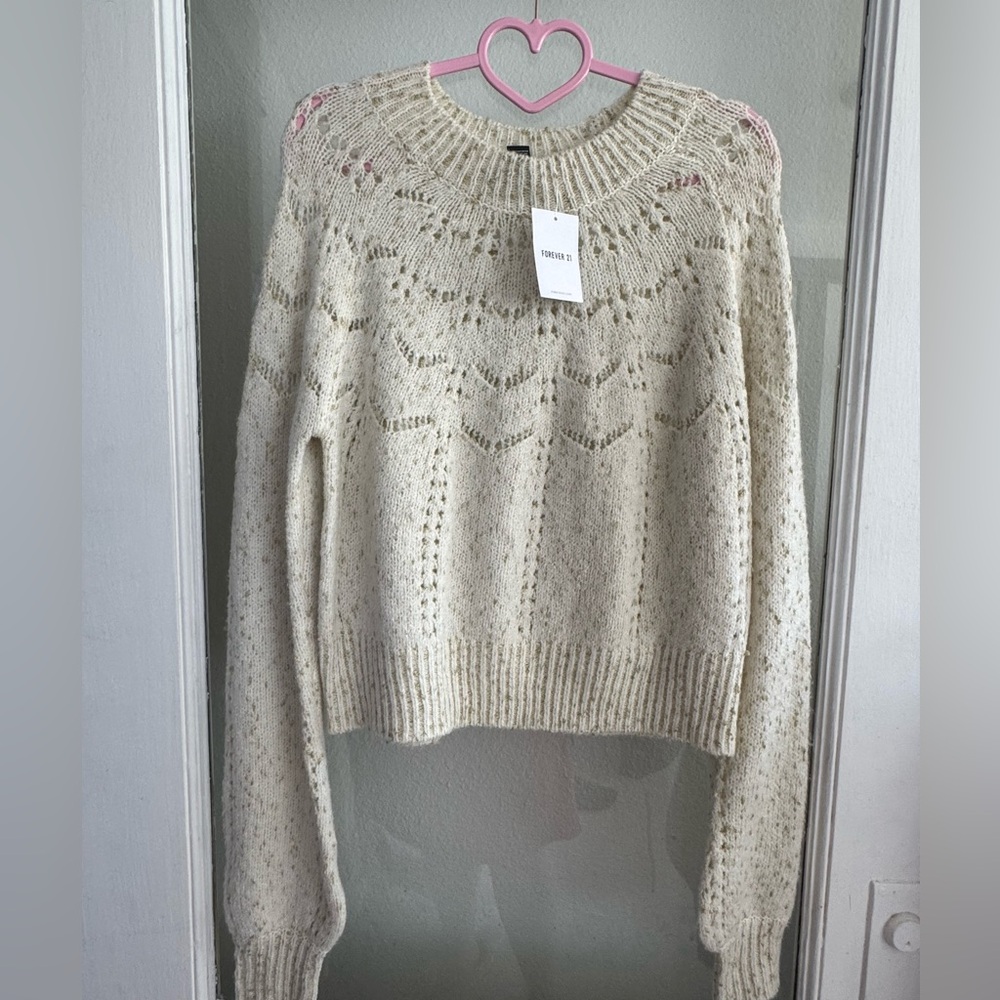 Forever 21 Cream Crew Neck Sweater with Decorative Yoke